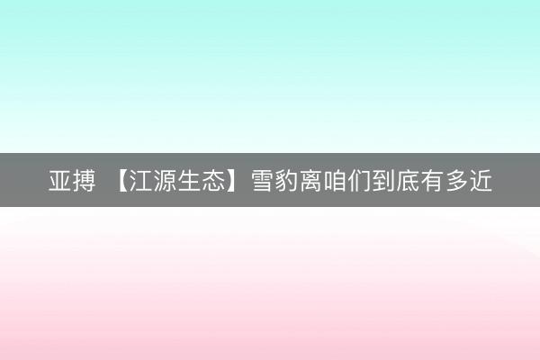 亞搏 【江源生態(tài)】雪豹離咱們到底有多近